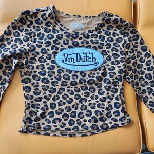 Von Dutch Leopard Print Cropped Long Sleeve Top